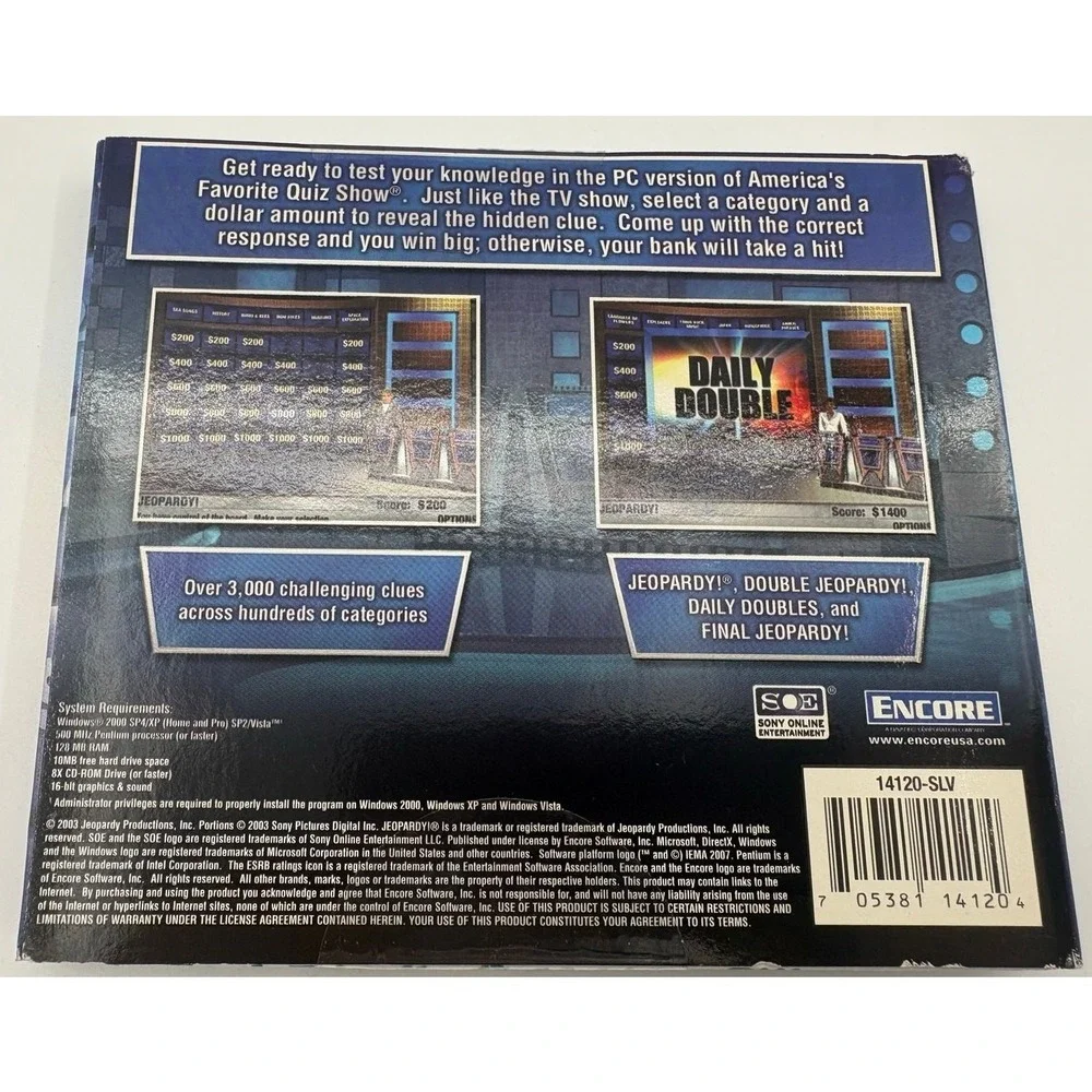Jeopardy PC CD-ROM 2003 Encore Sony Online Entertainment Sealed XP Vista‎ Game